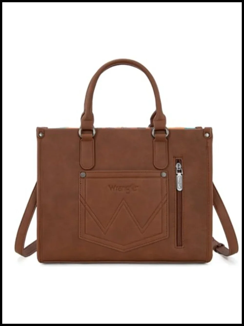 Chenille Tote Bag with Aztec Pattern Vegan Leather Crossbody